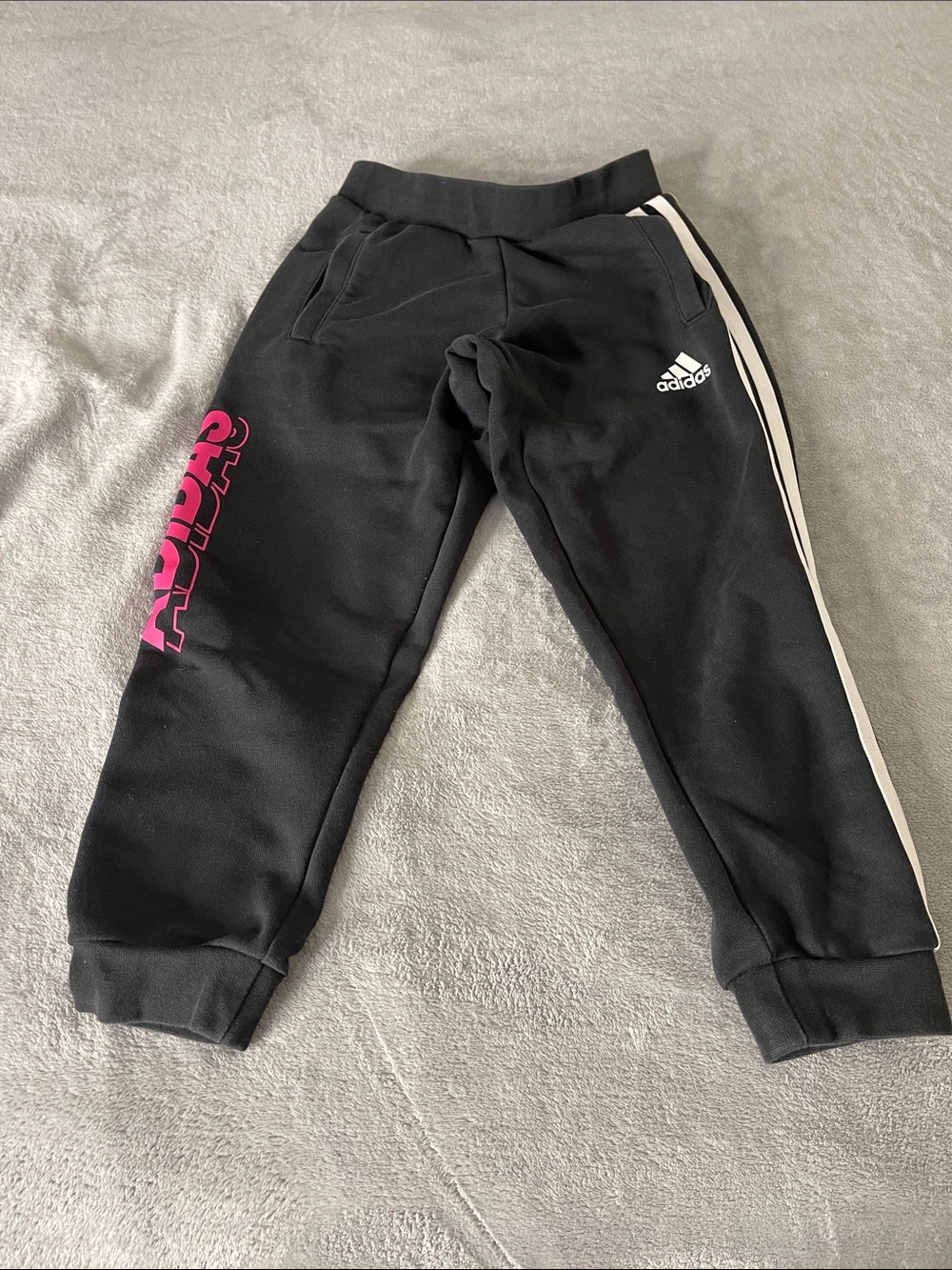 adidas Black Joggers with Pink Logo and White Stripes